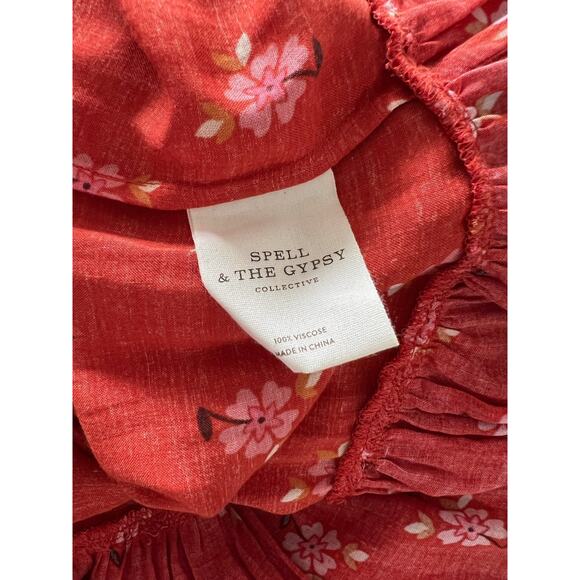 Spell & The Gypsy Collective Joni Gown Floral Campfire Red Boho Maxi Dress S - Picture 7 of 7